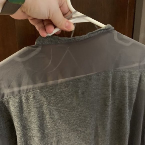 grey open long cardigan with mesh detail and long sleeves - Picture 2 of 4